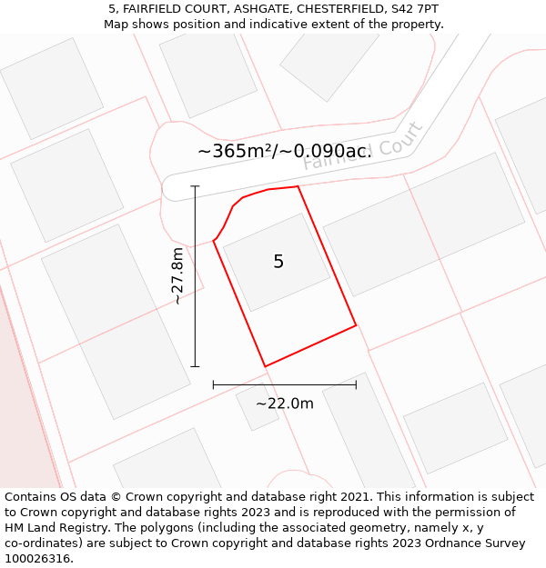 5, FAIRFIELD COURT, ASHGATE, CHESTERFIELD, S42 7PT: Plot and title map