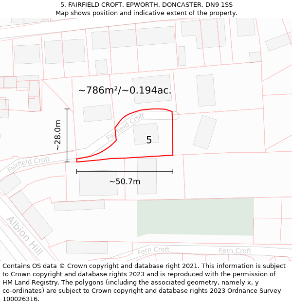 5, FAIRFIELD CROFT, EPWORTH, DONCASTER, DN9 1SS: Plot and title map