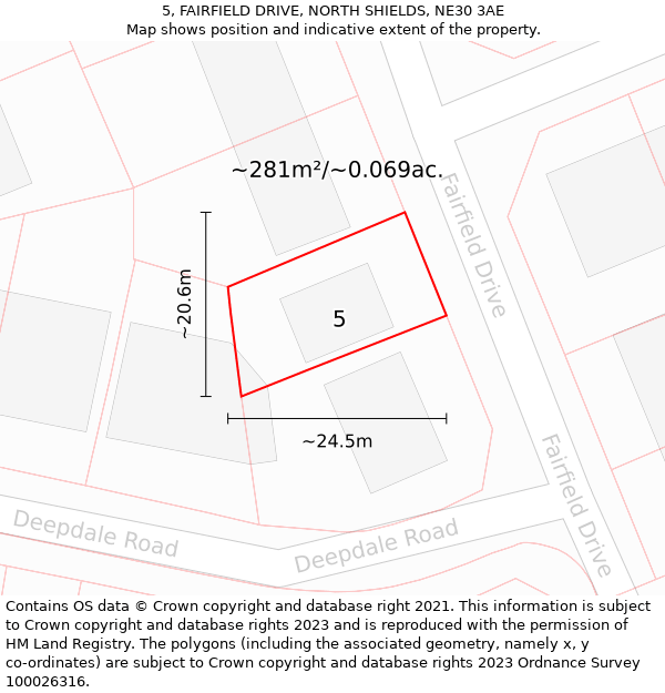5, FAIRFIELD DRIVE, NORTH SHIELDS, NE30 3AE: Plot and title map