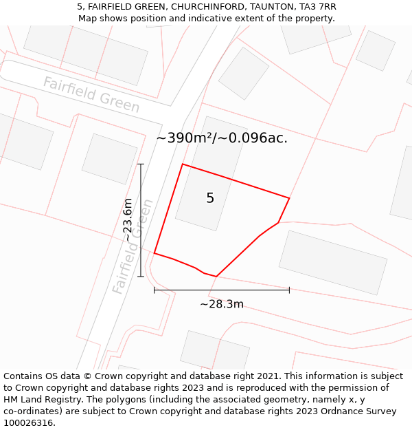 5, FAIRFIELD GREEN, CHURCHINFORD, TAUNTON, TA3 7RR: Plot and title map