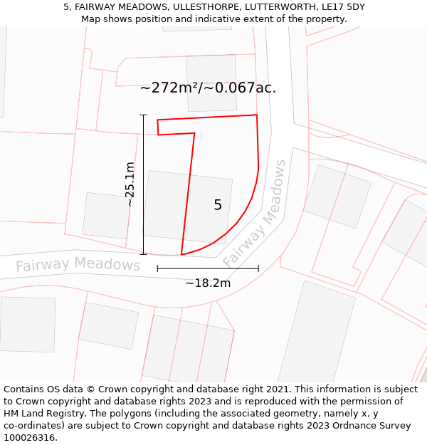 5, FAIRWAY MEADOWS, ULLESTHORPE, LUTTERWORTH, LE17 5DY: Plot and title map