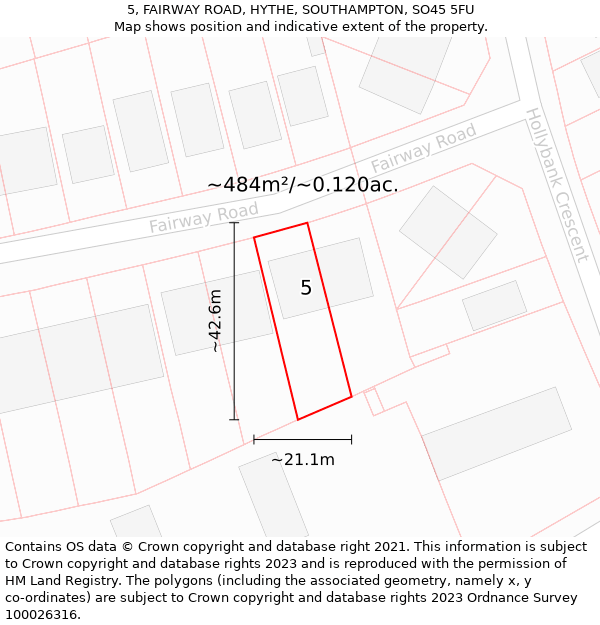 5, FAIRWAY ROAD, HYTHE, SOUTHAMPTON, SO45 5FU: Plot and title map