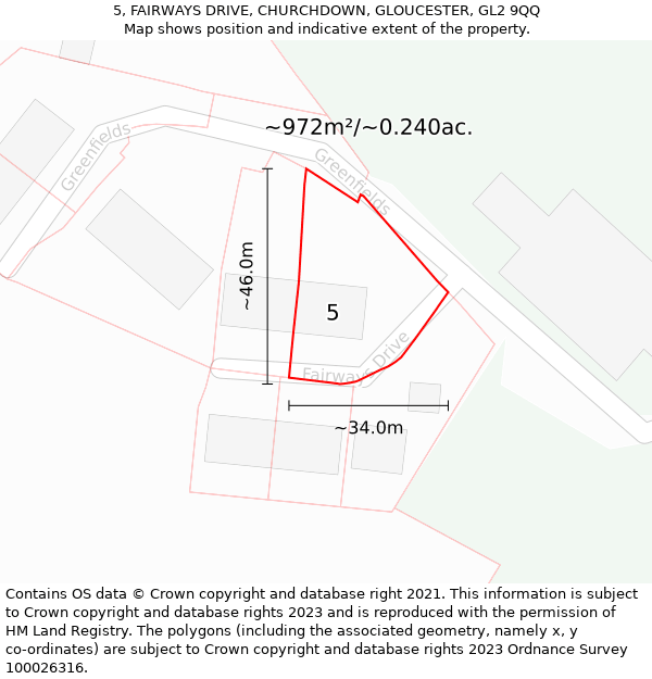 5, FAIRWAYS DRIVE, CHURCHDOWN, GLOUCESTER, GL2 9QQ: Plot and title map