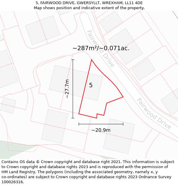 5, FAIRWOOD DRIVE, GWERSYLLT, WREXHAM, LL11 4DE: Plot and title map