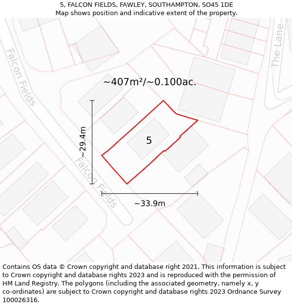 5, FALCON FIELDS, FAWLEY, SOUTHAMPTON, SO45 1DE: Plot and title map