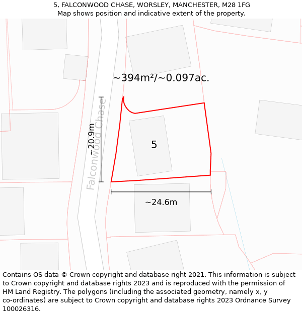 5, FALCONWOOD CHASE, WORSLEY, MANCHESTER, M28 1FG: Plot and title map