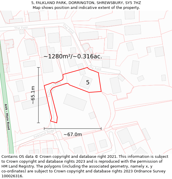 5, FALKLAND PARK, DORRINGTON, SHREWSBURY, SY5 7HZ: Plot and title map