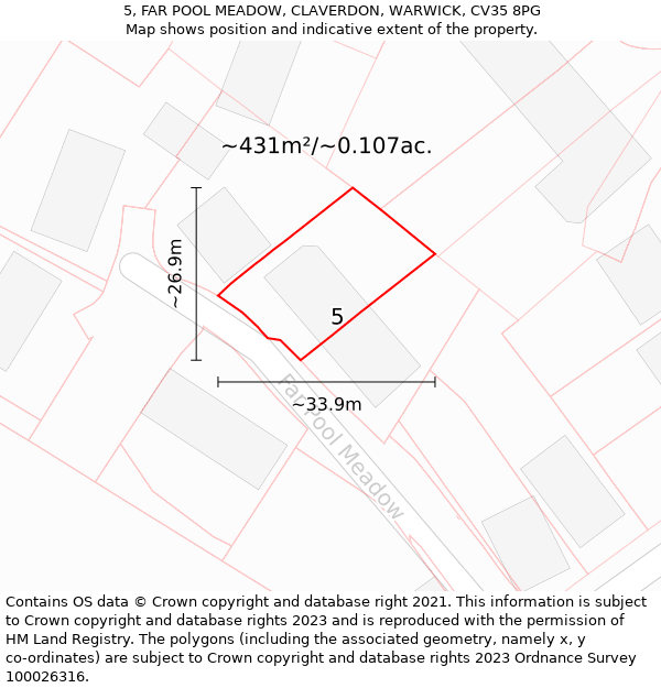 5, FAR POOL MEADOW, CLAVERDON, WARWICK, CV35 8PG: Plot and title map
