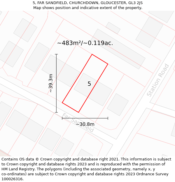 5, FAR SANDFIELD, CHURCHDOWN, GLOUCESTER, GL3 2JS: Plot and title map