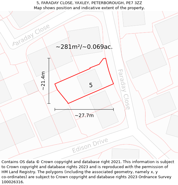 5, FARADAY CLOSE, YAXLEY, PETERBOROUGH, PE7 3ZZ: Plot and title map