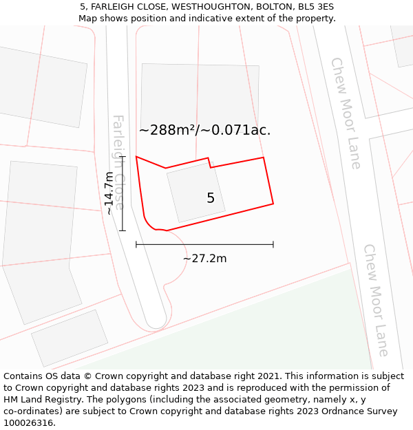 5, FARLEIGH CLOSE, WESTHOUGHTON, BOLTON, BL5 3ES: Plot and title map