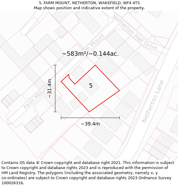 5, FARM MOUNT, NETHERTON, WAKEFIELD, WF4 4TS: Plot and title map