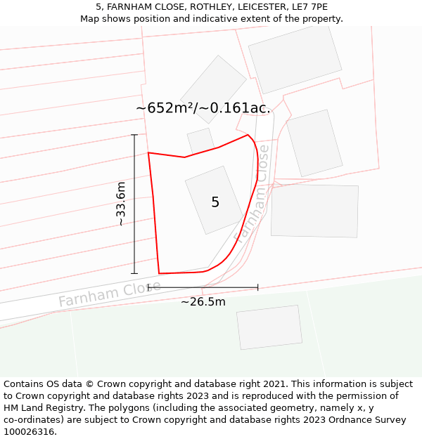 5, FARNHAM CLOSE, ROTHLEY, LEICESTER, LE7 7PE: Plot and title map