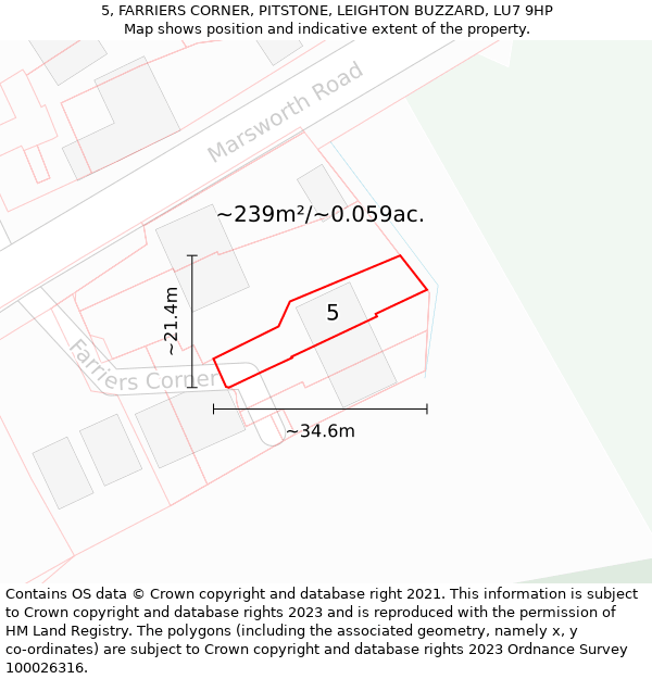 5, FARRIERS CORNER, PITSTONE, LEIGHTON BUZZARD, LU7 9HP: Plot and title map