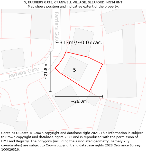 5, FARRIERS GATE, CRANWELL VILLAGE, SLEAFORD, NG34 8NT: Plot and title map