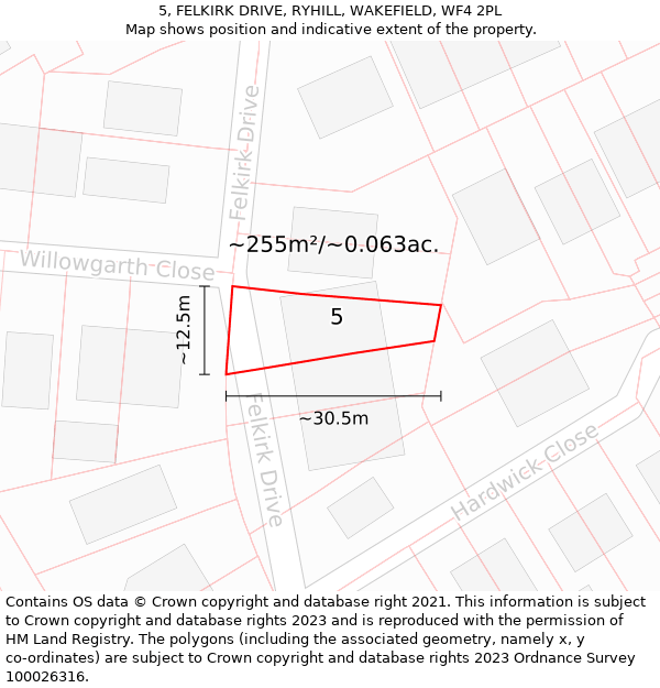 5, FELKIRK DRIVE, RYHILL, WAKEFIELD, WF4 2PL: Plot and title map