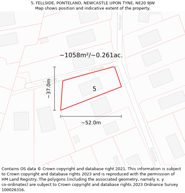 5, FELLSIDE, PONTELAND, NEWCASTLE UPON TYNE, NE20 9JW: Plot and title map