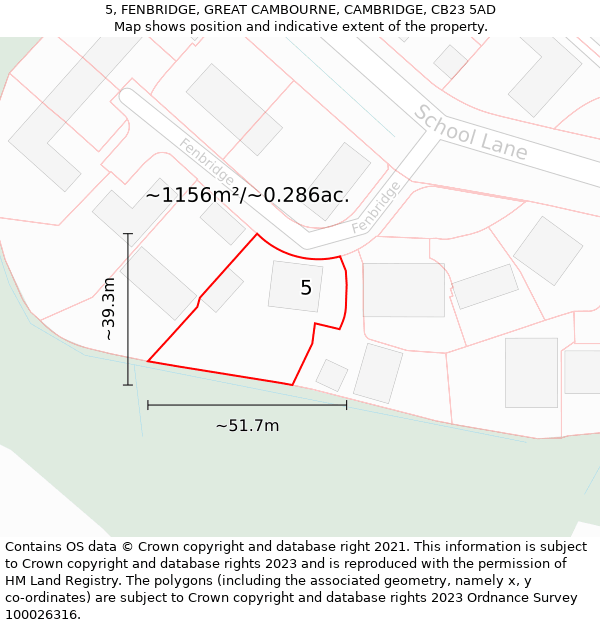 5, FENBRIDGE, GREAT CAMBOURNE, CAMBRIDGE, CB23 5AD: Plot and title map