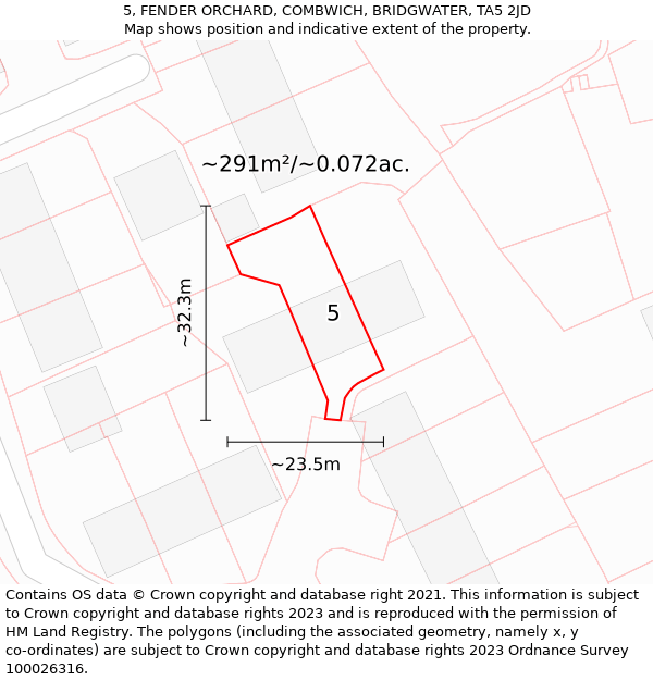 5, FENDER ORCHARD, COMBWICH, BRIDGWATER, TA5 2JD: Plot and title map