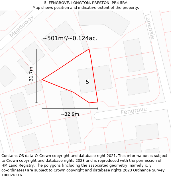 5, FENGROVE, LONGTON, PRESTON, PR4 5BA: Plot and title map