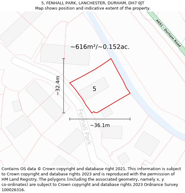 5, FENHALL PARK, LANCHESTER, DURHAM, DH7 0JT: Plot and title map