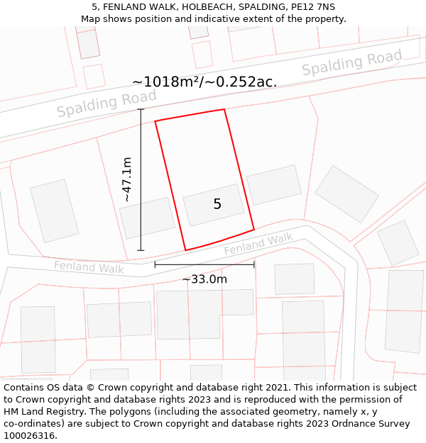 5, FENLAND WALK, HOLBEACH, SPALDING, PE12 7NS: Plot and title map