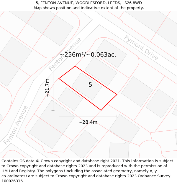 5, FENTON AVENUE, WOODLESFORD, LEEDS, LS26 8WD: Plot and title map