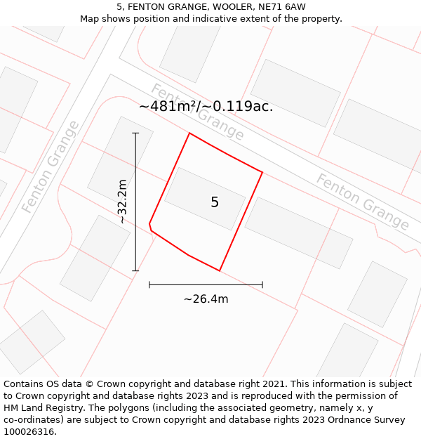 5, FENTON GRANGE, WOOLER, NE71 6AW: Plot and title map