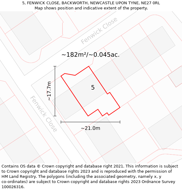 5, FENWICK CLOSE, BACKWORTH, NEWCASTLE UPON TYNE, NE27 0RL: Plot and title map