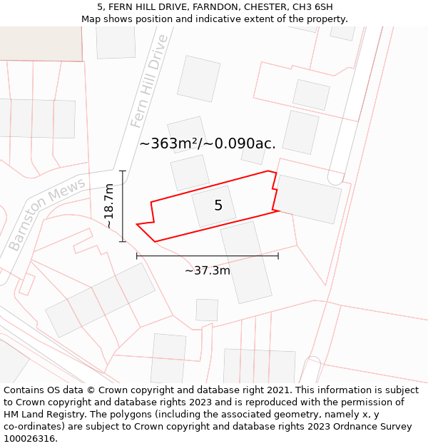 5, FERN HILL DRIVE, FARNDON, CHESTER, CH3 6SH: Plot and title map