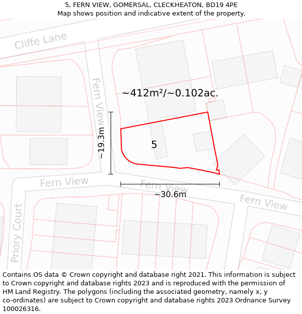 5, FERN VIEW, GOMERSAL, CLECKHEATON, BD19 4PE: Plot and title map