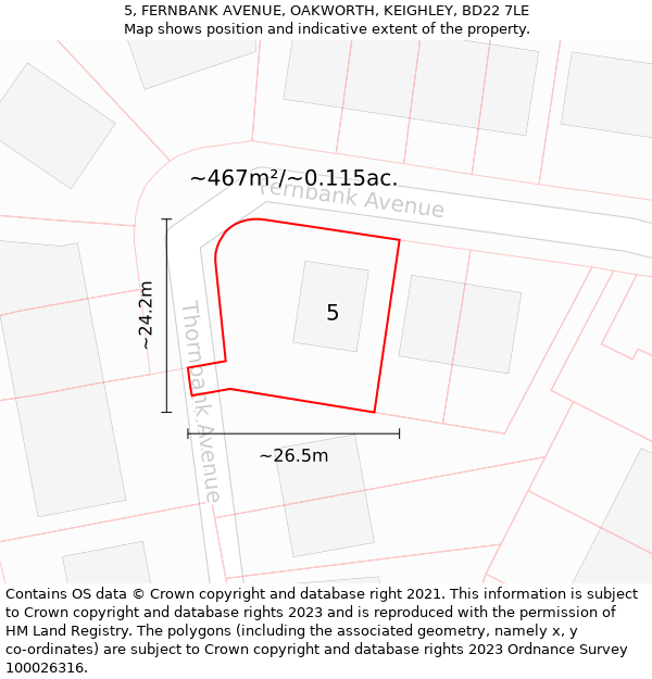 5, FERNBANK AVENUE, OAKWORTH, KEIGHLEY, BD22 7LE: Plot and title map