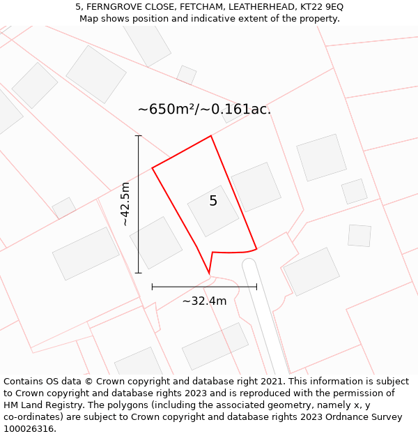 5, FERNGROVE CLOSE, FETCHAM, LEATHERHEAD, KT22 9EQ: Plot and title map