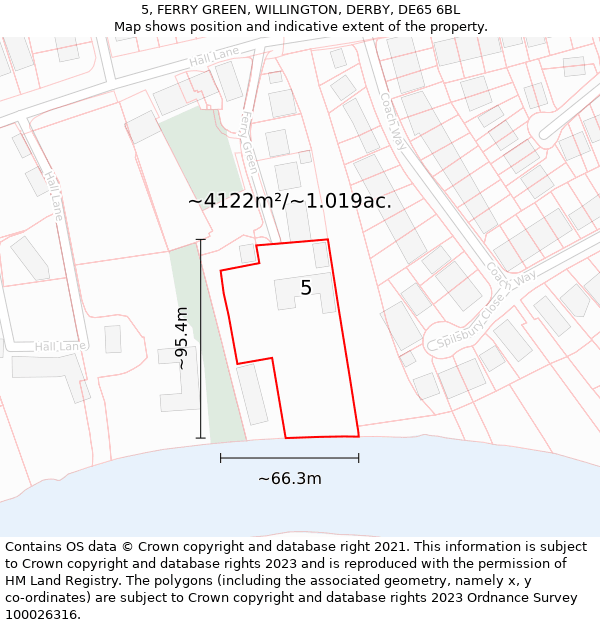 5, FERRY GREEN, WILLINGTON, DERBY, DE65 6BL: Plot and title map