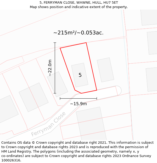 5, FERRYMAN CLOSE, WAWNE, HULL, HU7 5ET: Plot and title map