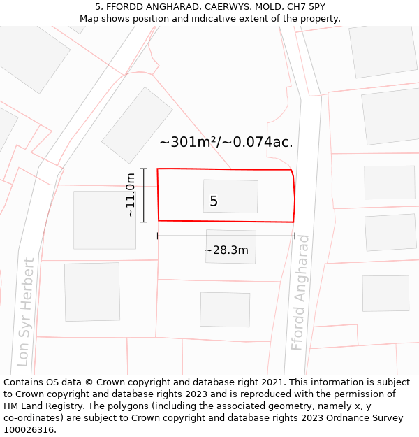 5, FFORDD ANGHARAD, CAERWYS, MOLD, CH7 5PY: Plot and title map