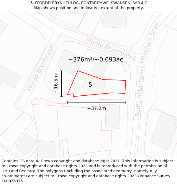 5, FFORDD BRYNHEULOG, PONTARDAWE, SWANSEA, SA8 4JG: Plot and title map