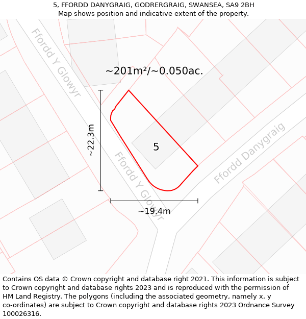 5, FFORDD DANYGRAIG, GODRERGRAIG, SWANSEA, SA9 2BH: Plot and title map