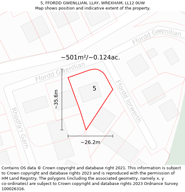 5, FFORDD GWENLLIAN, LLAY, WREXHAM, LL12 0UW: Plot and title map