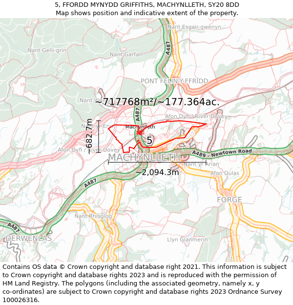 5, FFORDD MYNYDD GRIFFITHS, MACHYNLLETH, SY20 8DD: Plot and title map