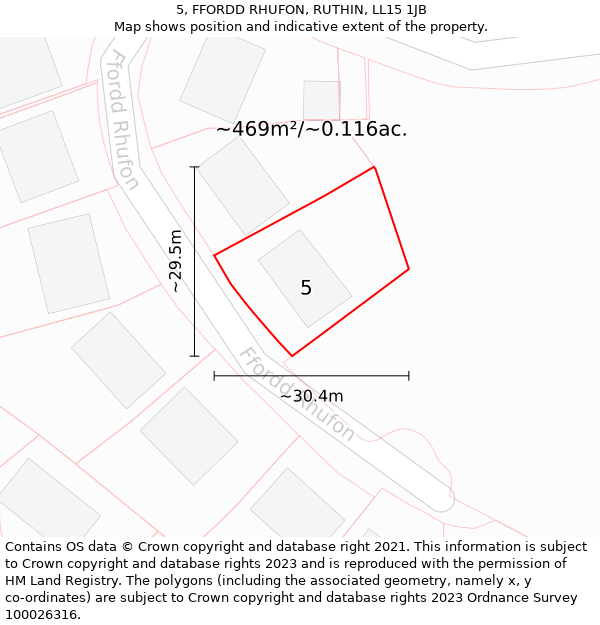 5, FFORDD RHUFON, RUTHIN, LL15 1JB: Plot and title map