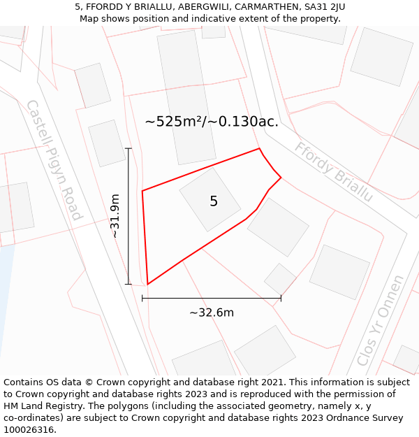 5, FFORDD Y BRIALLU, ABERGWILI, CARMARTHEN, SA31 2JU: Plot and title map