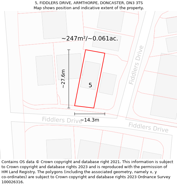 5, FIDDLERS DRIVE, ARMTHORPE, DONCASTER, DN3 3TS: Plot and title map