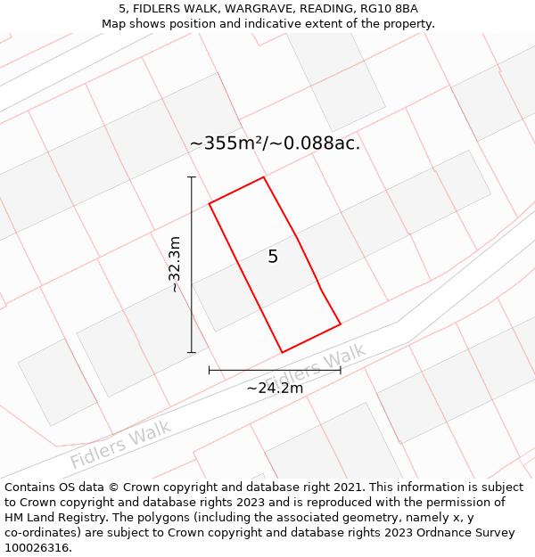 5, FIDLERS WALK, WARGRAVE, READING, RG10 8BA: Plot and title map