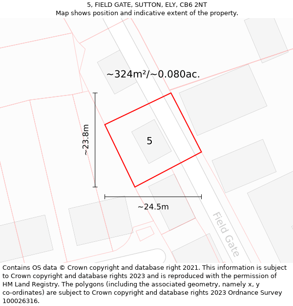 5, FIELD GATE, SUTTON, ELY, CB6 2NT: Plot and title map