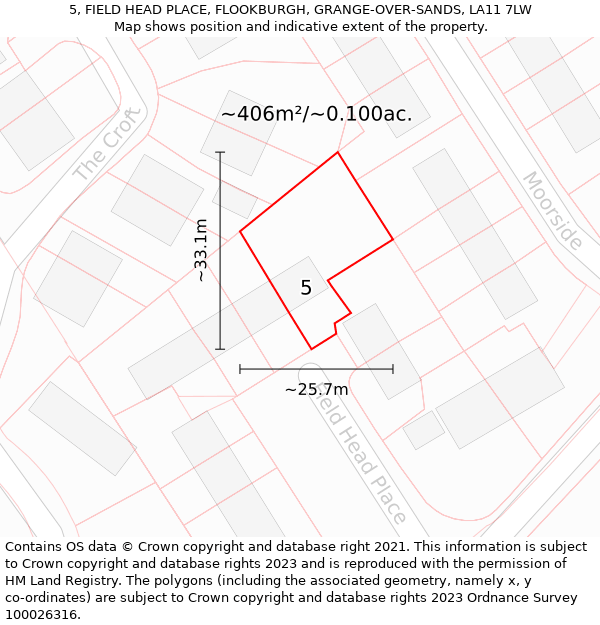 5, FIELD HEAD PLACE, FLOOKBURGH, GRANGE-OVER-SANDS, LA11 7LW: Plot and title map