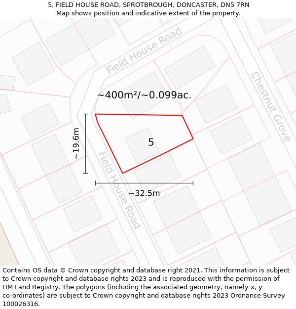 5, FIELD HOUSE ROAD, SPROTBROUGH, DONCASTER, DN5 7RN: Plot and title map