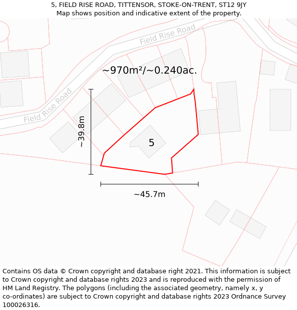 5, FIELD RISE ROAD, TITTENSOR, STOKE-ON-TRENT, ST12 9JY: Plot and title map