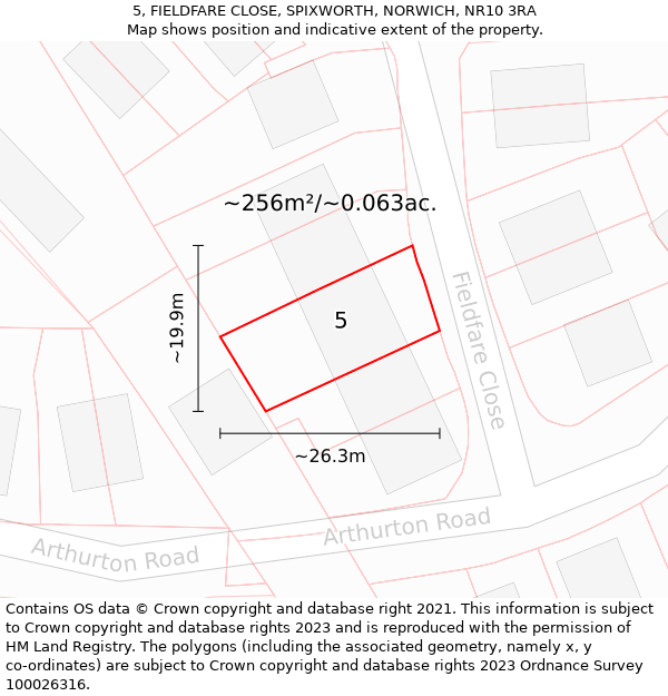 5, FIELDFARE CLOSE, SPIXWORTH, NORWICH, NR10 3RA: Plot and title map