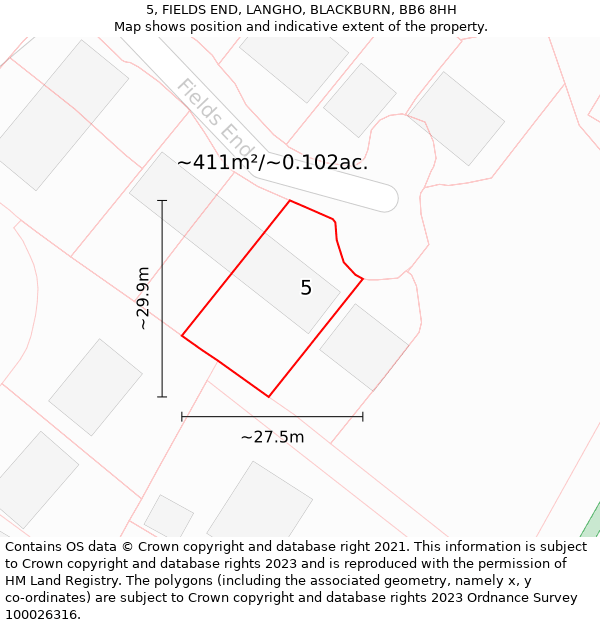 5, FIELDS END, LANGHO, BLACKBURN, BB6 8HH: Plot and title map